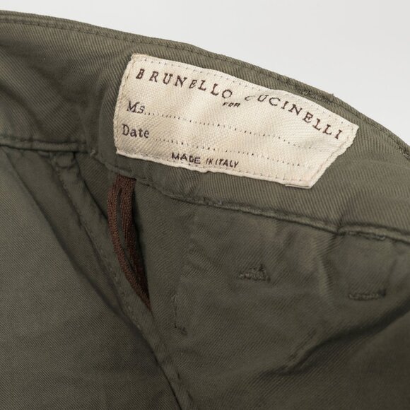 Brunello Cucinelli AW/22 Green Cotton Monili-Beaded Pleated Tapered Pants - Picture 10 of 13